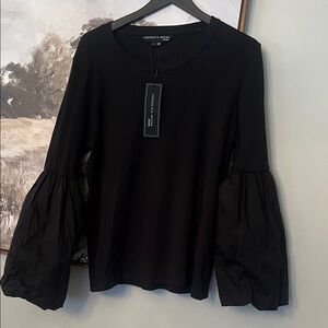 Veronica Beard Black Blouse with Voluminous Sleeves